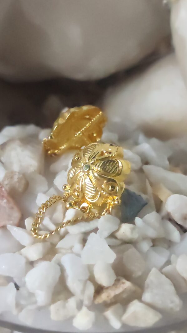 Gold-Plated Floral Chain-Back Stud Earrings – Ethnic Traditional Jewelry