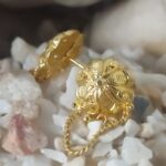 Gold-Plated Floral Chain-Back Stud Earrings – Ethnic Traditional Jewelry