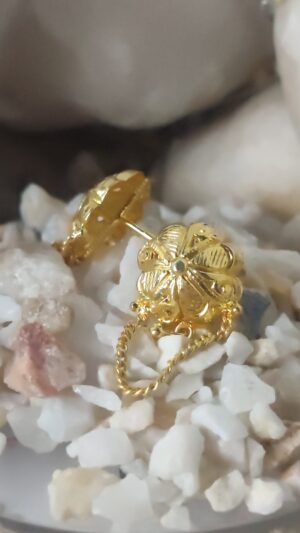 Gold-Plated Floral Chain-Back Stud Earrings – Ethnic Traditional Jewelry