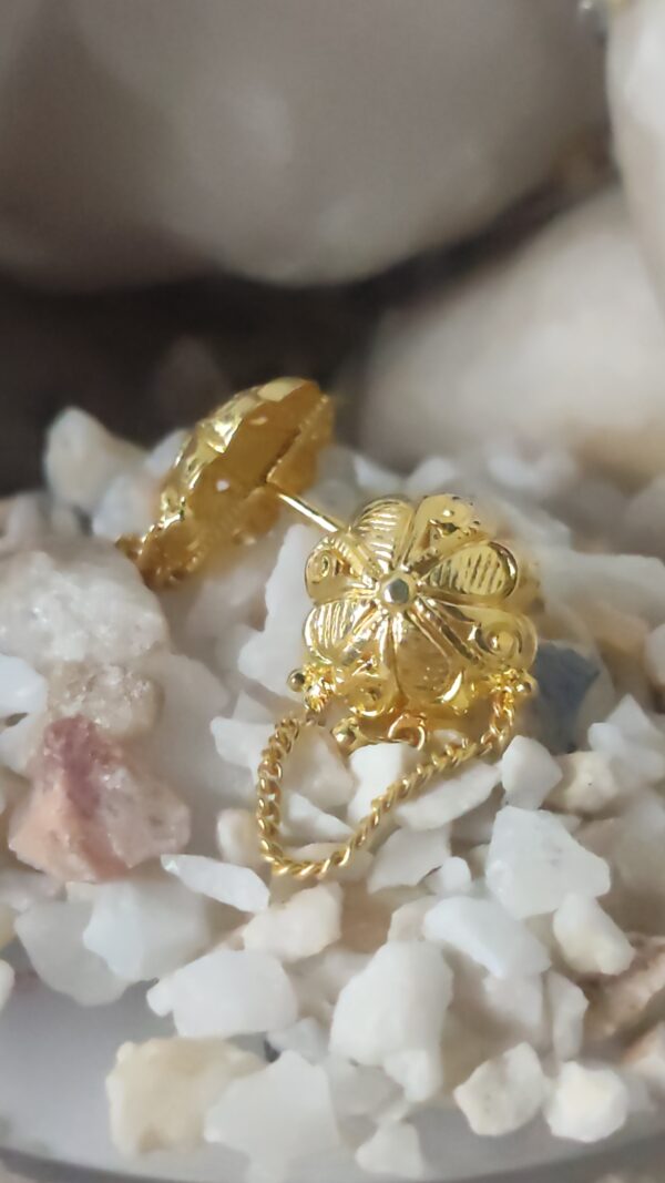 Gold-Plated Floral Chain-Back Stud Earrings – Ethnic Traditional Jewelry